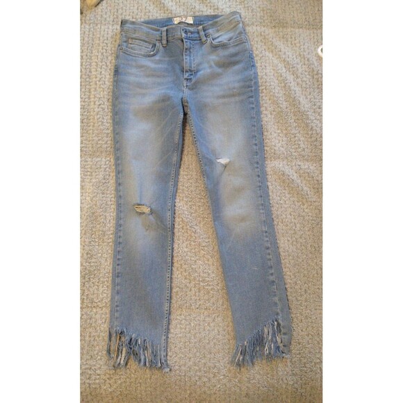 Free people cropped distressed fringed Jeans size 27 Boho Beachy Hippie - Picture 1 of 10